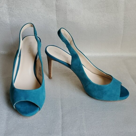 NINE WEST Teal Suede Leather Upper Slingback Heels SIZE: 9M - Picture 14 of 14
